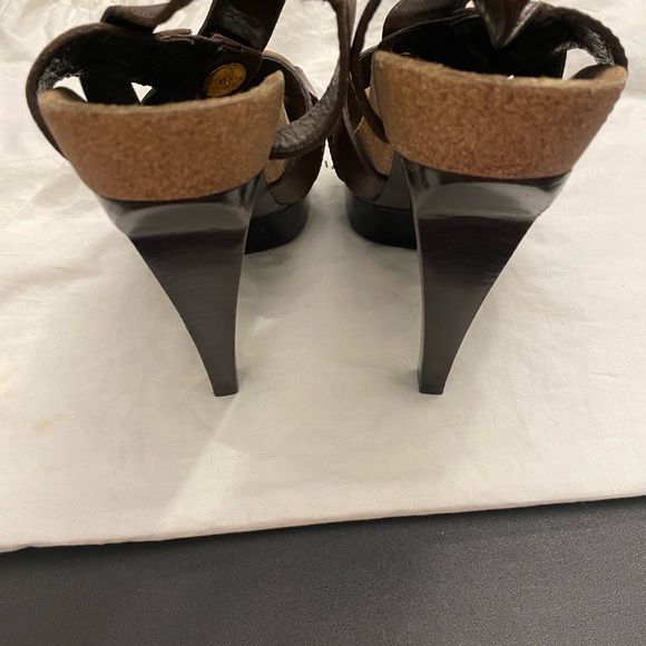 Balenciaga Dk Brown Leather/Cork Suede Stiletto Platform Heel 36 (US 5.5) - Picture 9 of 16